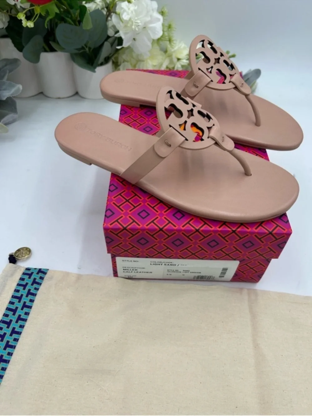 Women’s Tory Burch, MILLER soft calf, leather sandals in light sand size 10